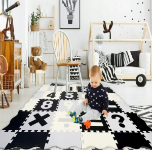 Tapis de Sol Puzzle Numérique 16 Pièces – Noir & Blanc | Éducatif & Durable