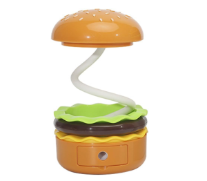 Lampe de Bureau LED Rechargeable Hamburger – Éclairage Doux, Design Créatif avec Taille-Crayon