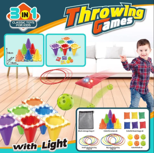 Tube de Crème Glacée 3 en 1 avec Éclairage LED c'est un Jeu de Lancer Sportif en Plastique pour Enfants et Jouet Amusant et Actif pour enfant ayant 3A+